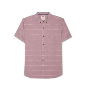 Levi's Strauss Mens Pocket Button Down Short Sleeve Shirt Red Pink Stripe Size M
